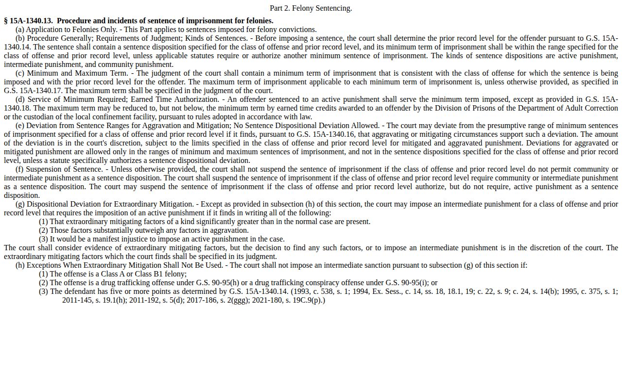 North Carolina statute on earned-time credit and felony maximum sentences